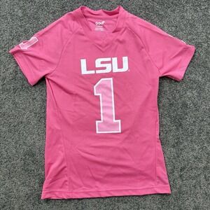 Girls L 14 LSU Tigers Football Jersey Pink Gen2 Short Sleeve Youth Kids #1